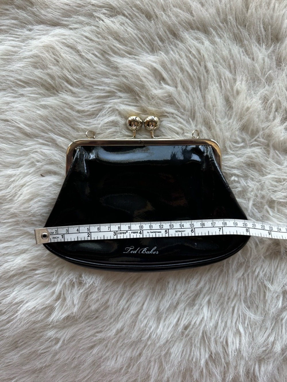 Ted Baker Black Patent Kiss-Lock Wristlet Clutch with Gold Frame - Picture 14 of 16